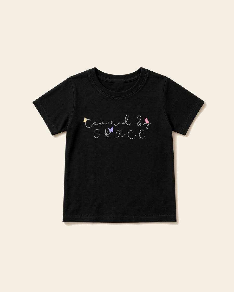 Covered by Grace - Toddler Organic Cotton Tee, black, front