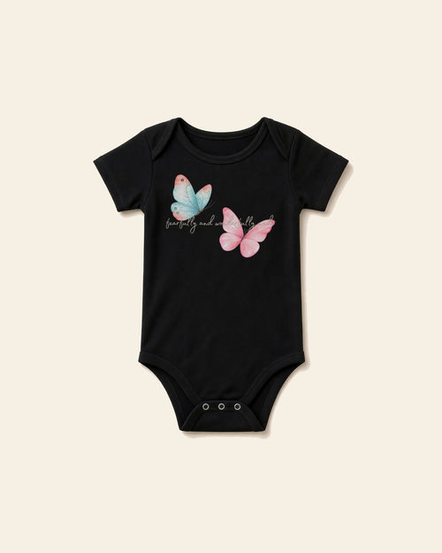 Fearfully Made Butterfly - Baby Organic Onesie, black, front