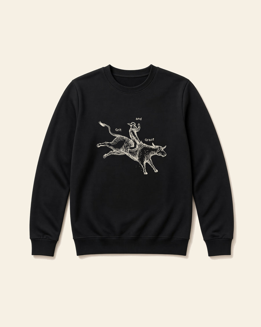 Grit and Grace - Adult Fleece Crewneck, black, front