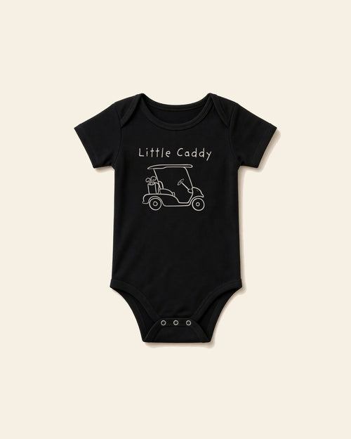 Little Caddy - Baby Organic Onesie, black, front