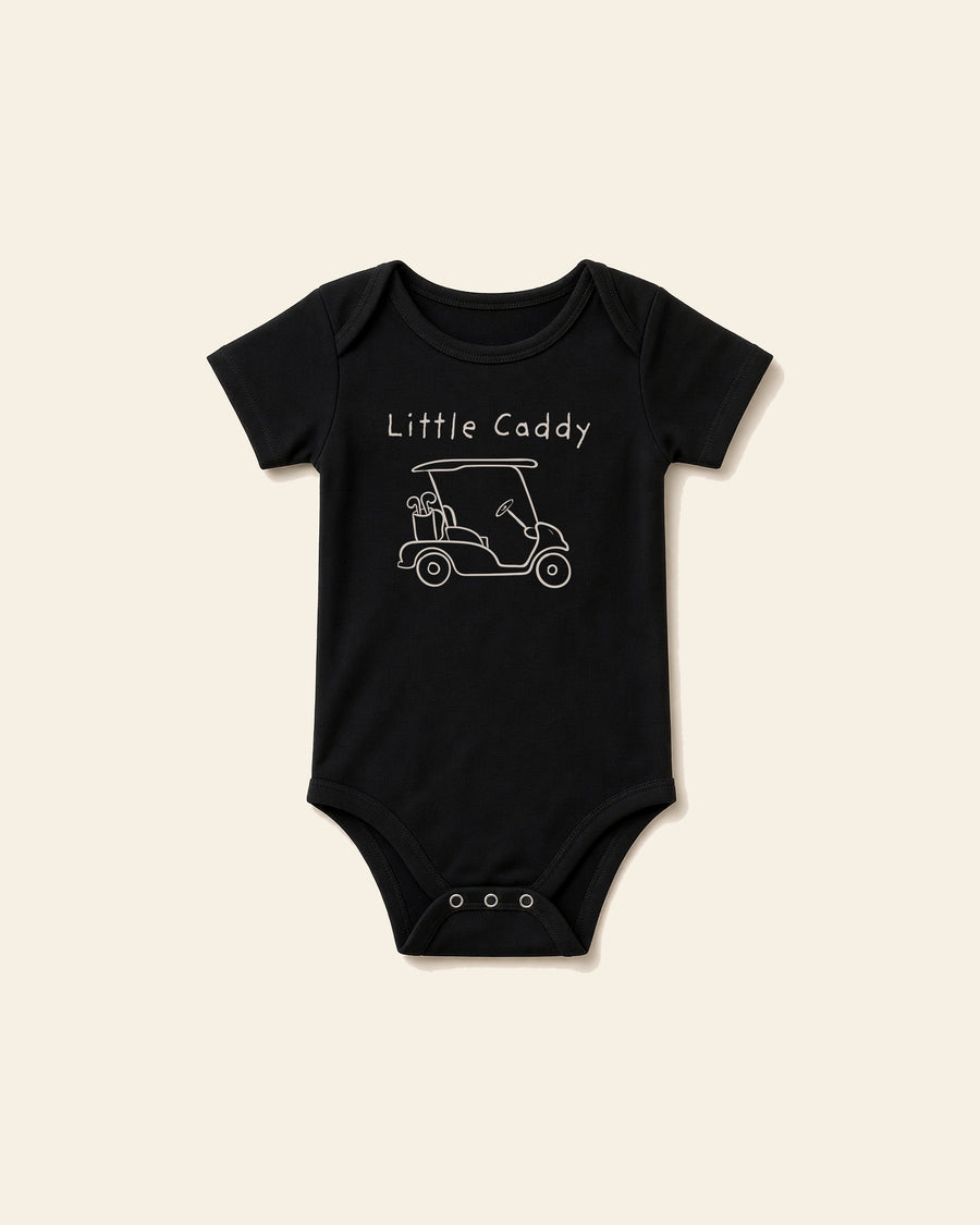 Little Caddy - Baby Organic Onesie, black, front
