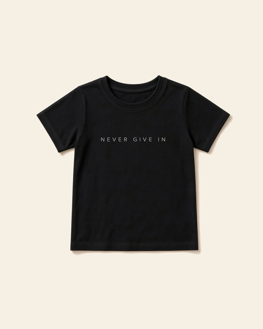 Never Give In - Youth Everyday Cotton Tee, black, front