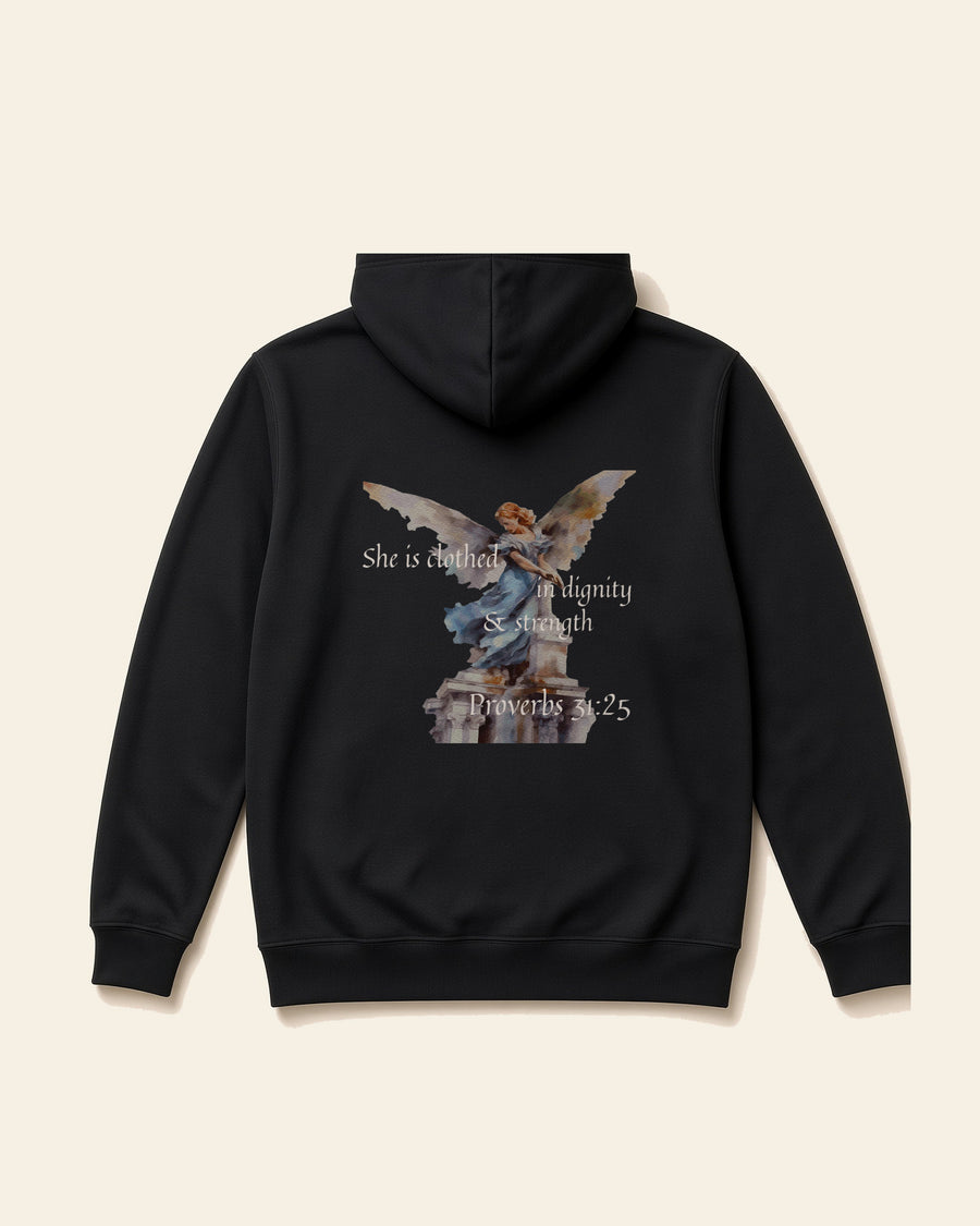 Proverbs Angel White - Adult Fleece Hoodie, black, back