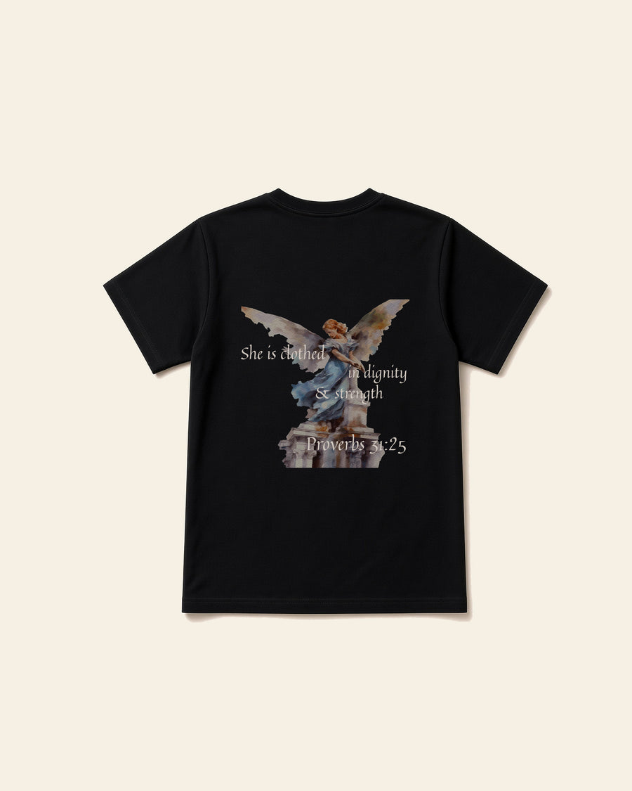 Proverbs Angel White - Adult Heavyweight Cotton Tee, black, back