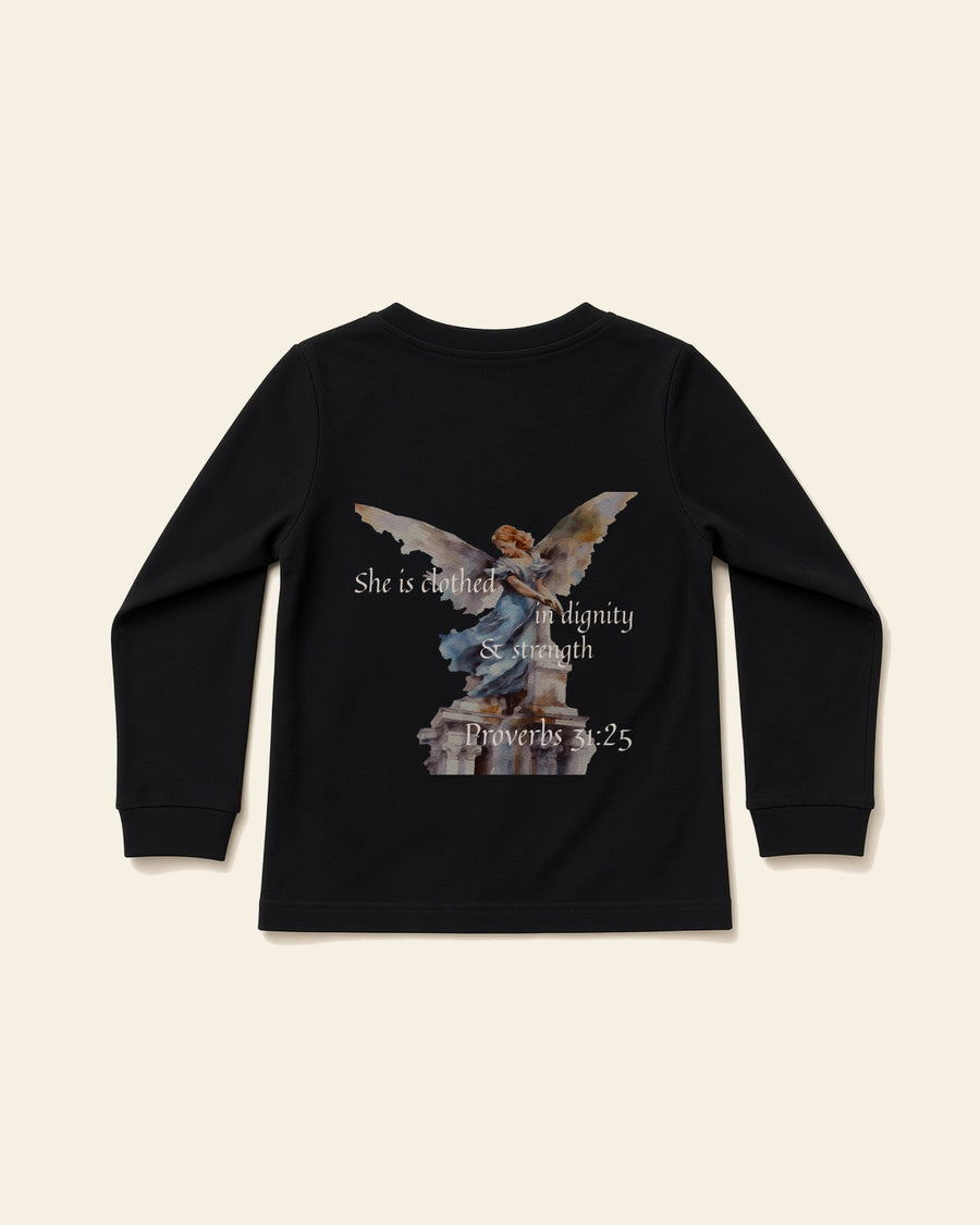 Proverbs Angel White - Toddler Long Sleeve Tee, black, back