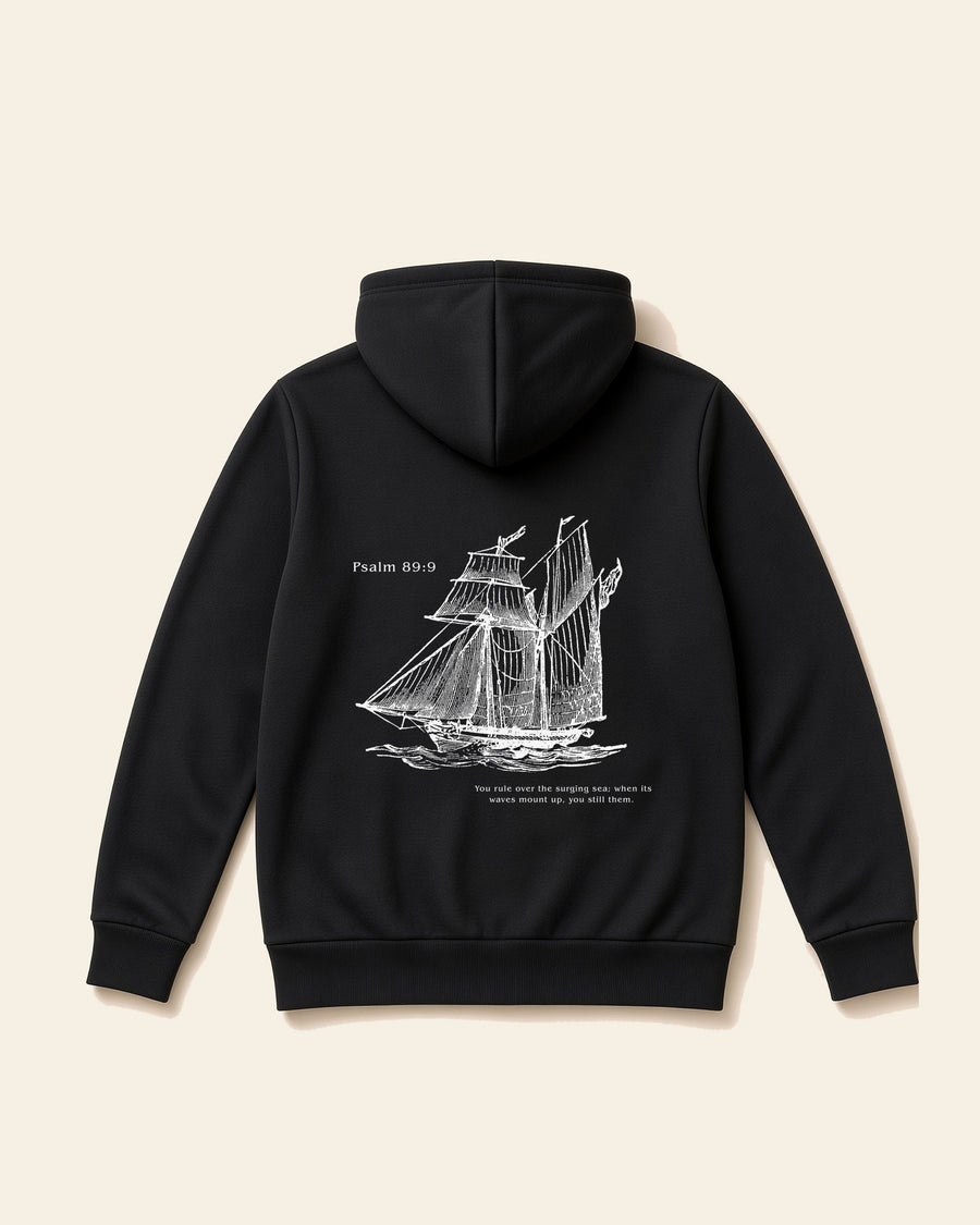 Psalm Boat - Adult Heavyweight Fleece Hoodie, black, back