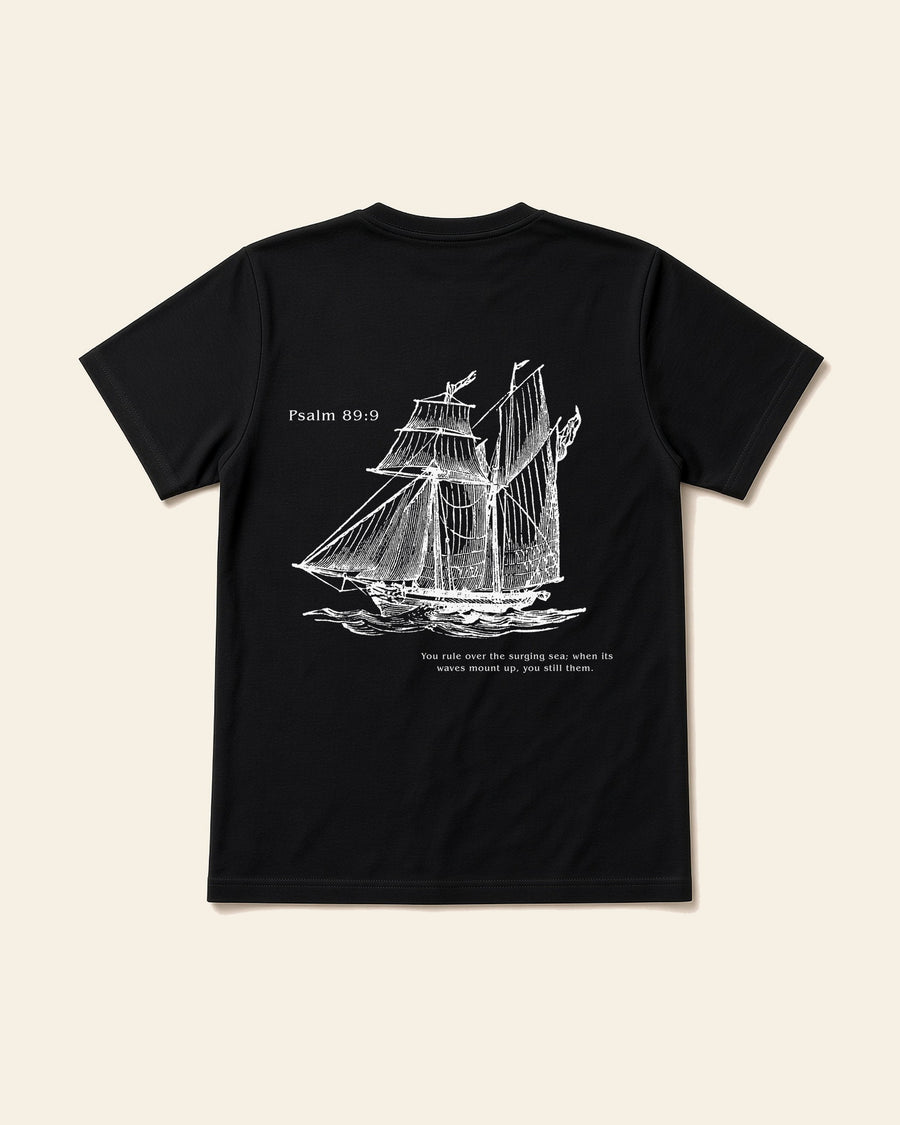 Psalm Boat - Adult Organic Bamboo Tee, black, back