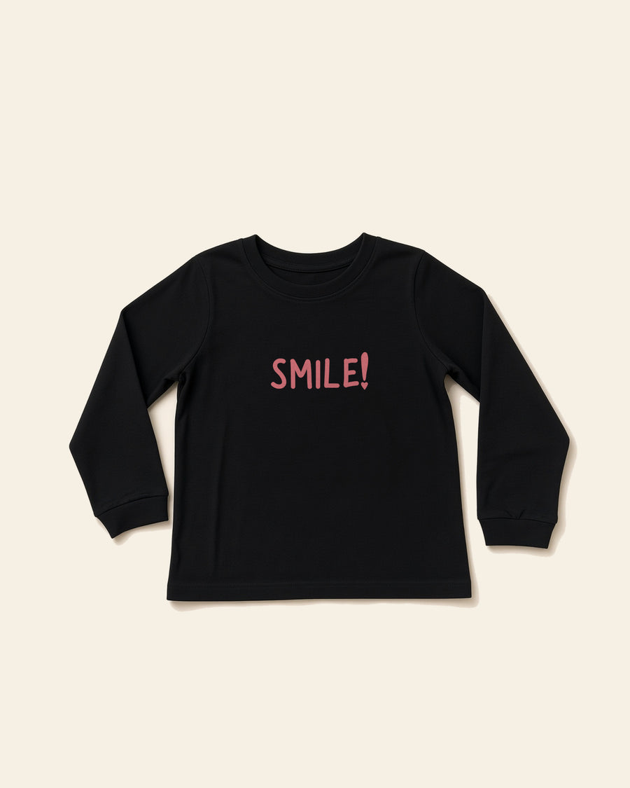 Smile - Youth Long Sleeve Tee, black, front