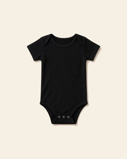 The Rooted - Baby Organic Onesie, black, front