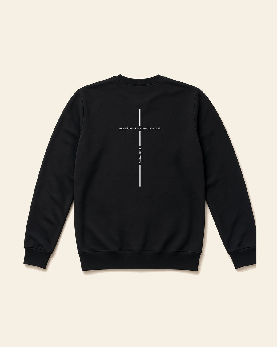 Psalm Cross - Adult Fleece Crewneck, black, back