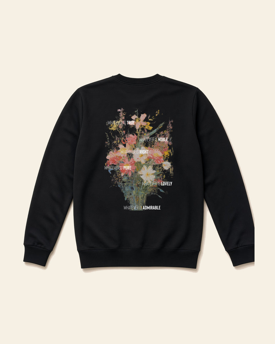 Whatever is True - Adult Fleece Crewneck, black, back