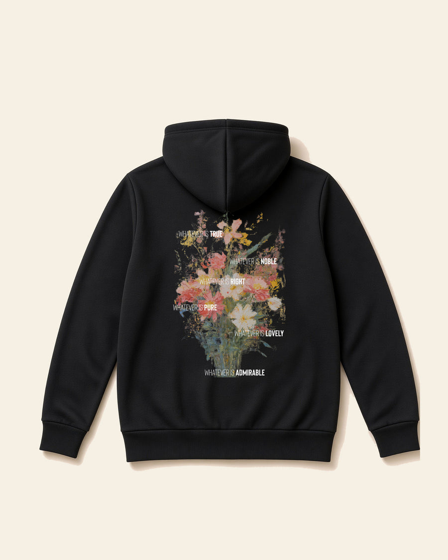 Whatever is True - Adult Heavyweight Fleece Hoodie, black, back