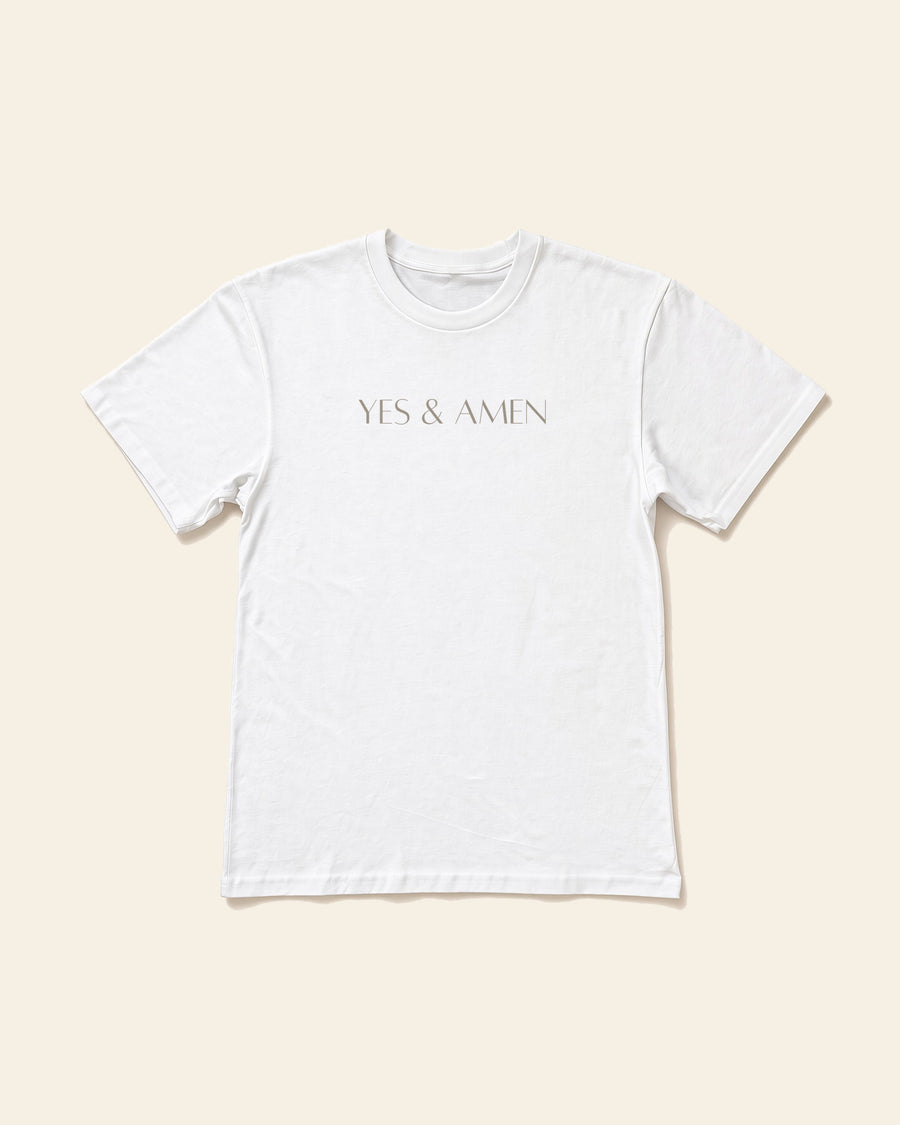 Yes & Amen - Adult Heavyweight Cotton Tee, white, front