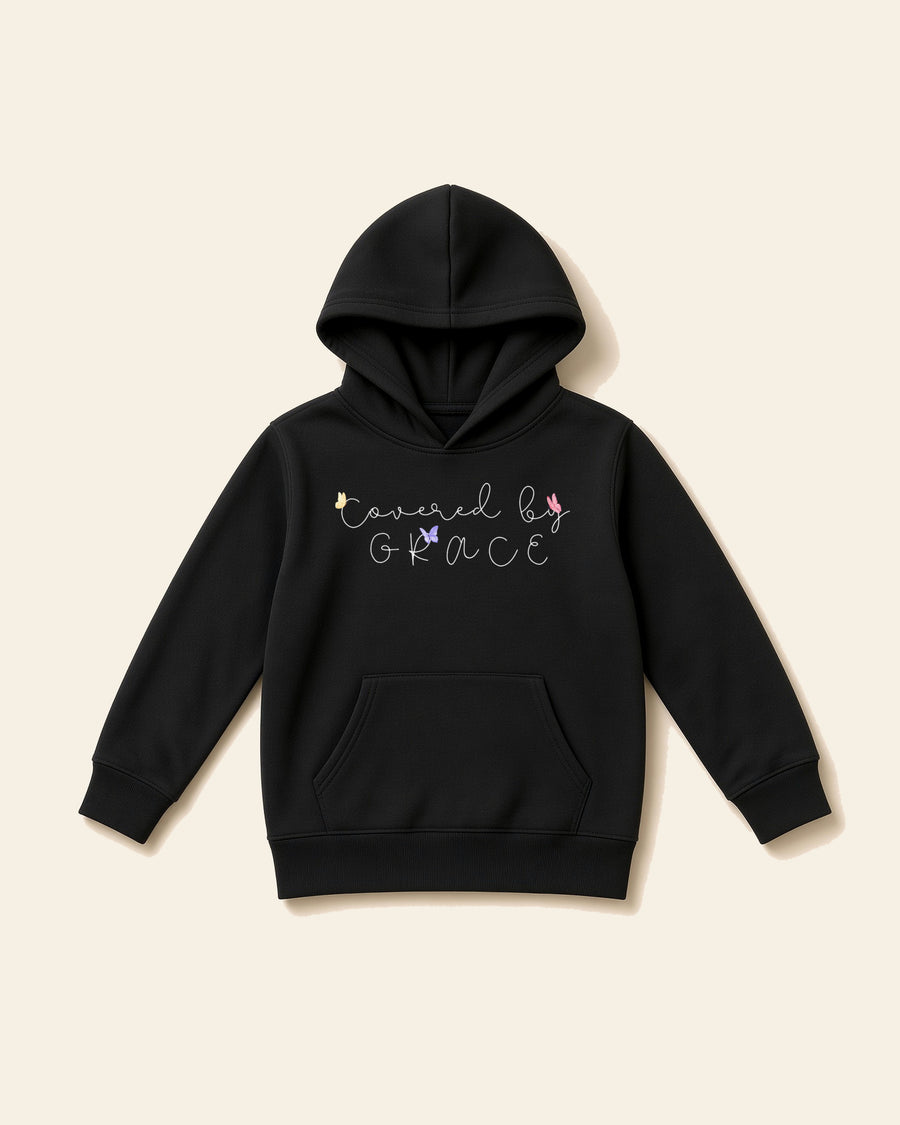 Covered by Grace - Toddler Fleece Hoodie, black, front