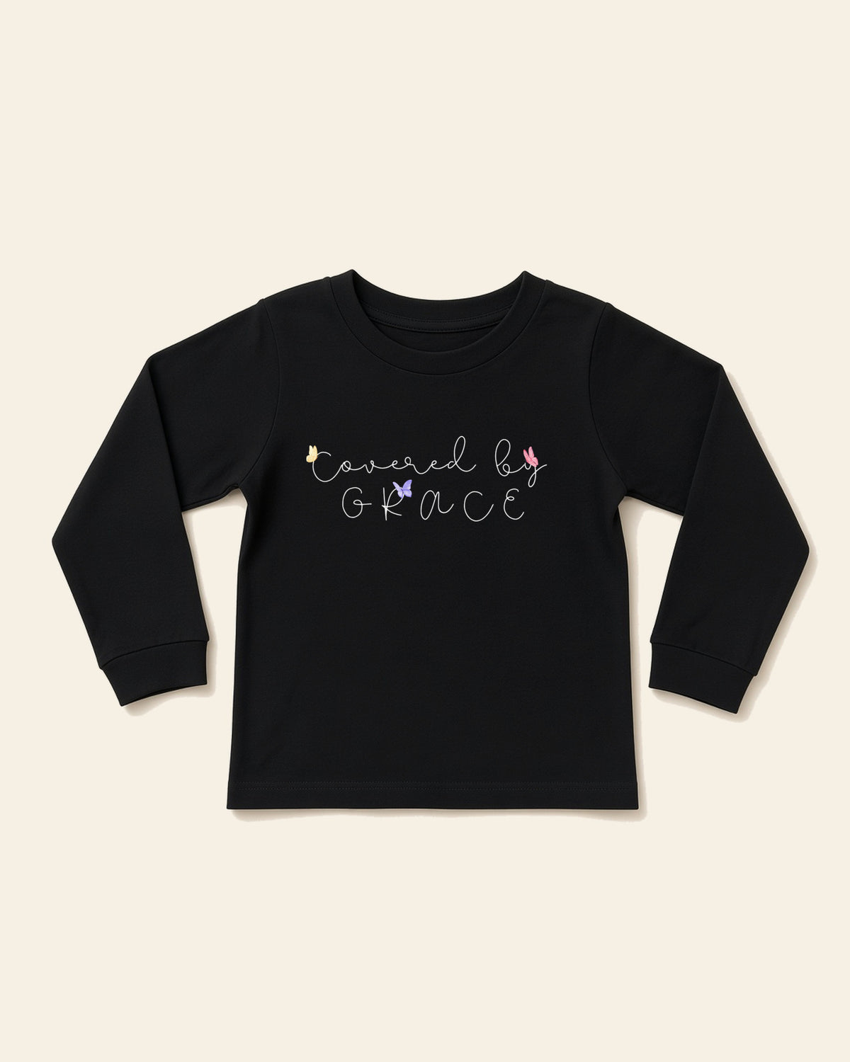 Covered by Grace - Toddler Long Sleeve Tee, black, front