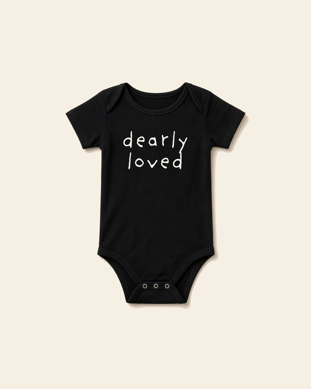Dearly Loved - Baby Organic Onesie, black, front