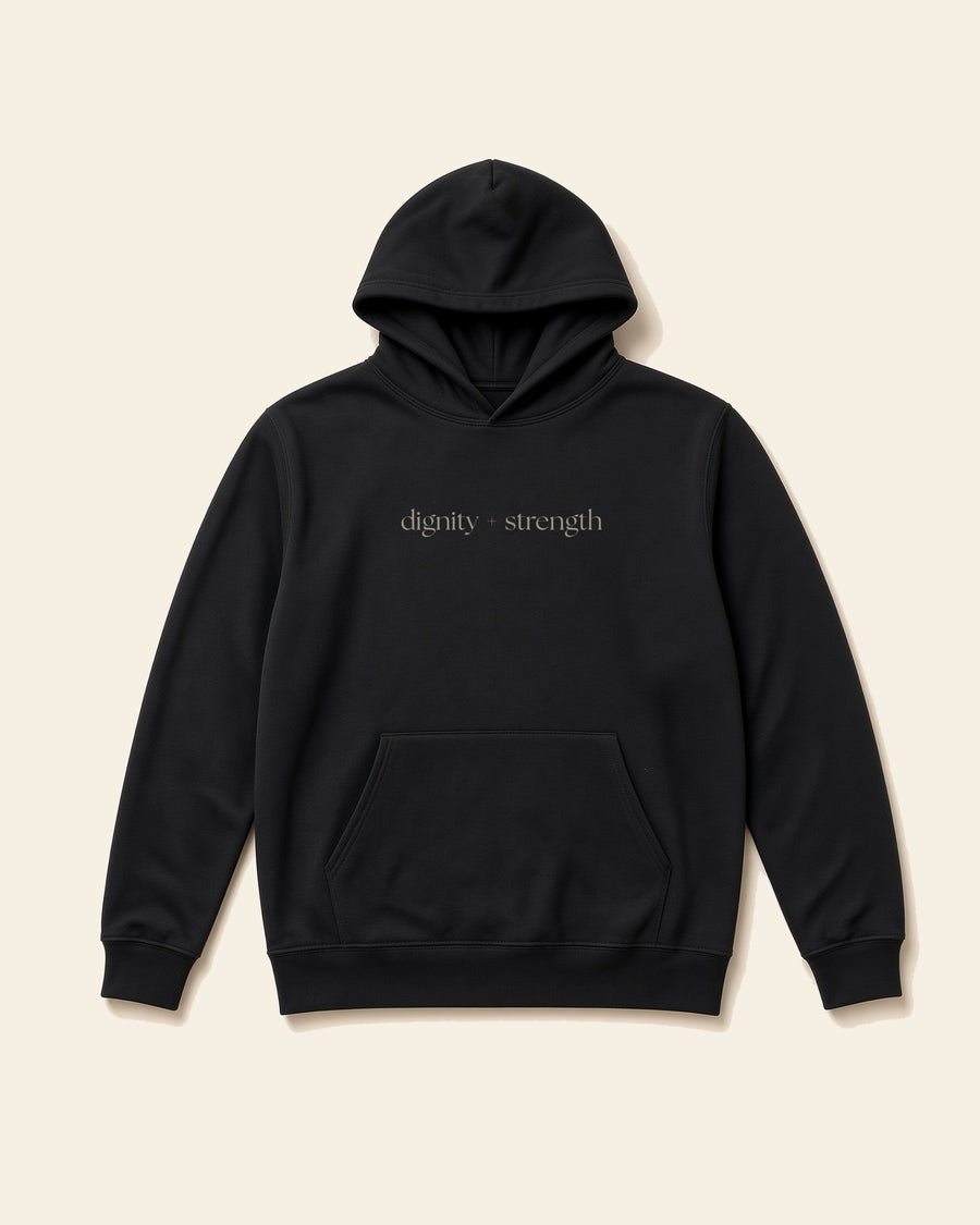 Dignity and Strength - Adult Heavyweight Fleece Hoodie, black, front