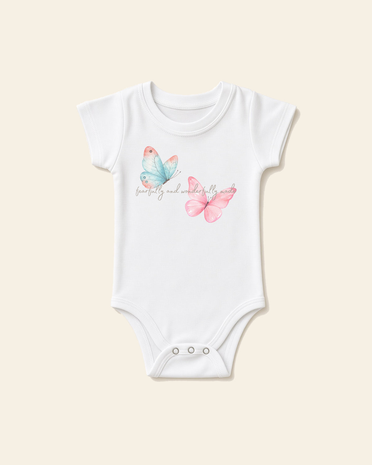 Fearfully Made Butterfly - Baby Organic Onesie, white, front