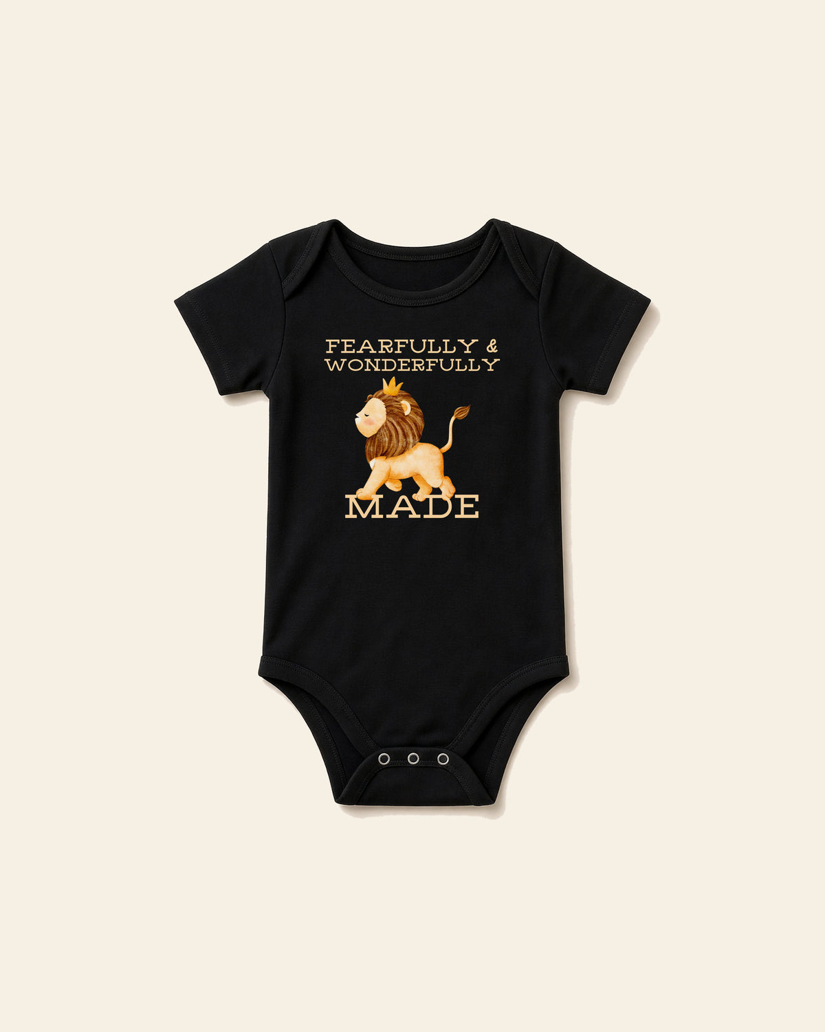 Fearfully Made Lion - Baby Organic Onesie, black, front