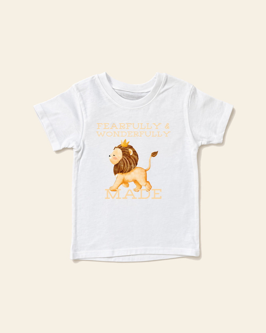 Fearfully Made Lion - Baby Organic Cotton Tee, white, front
