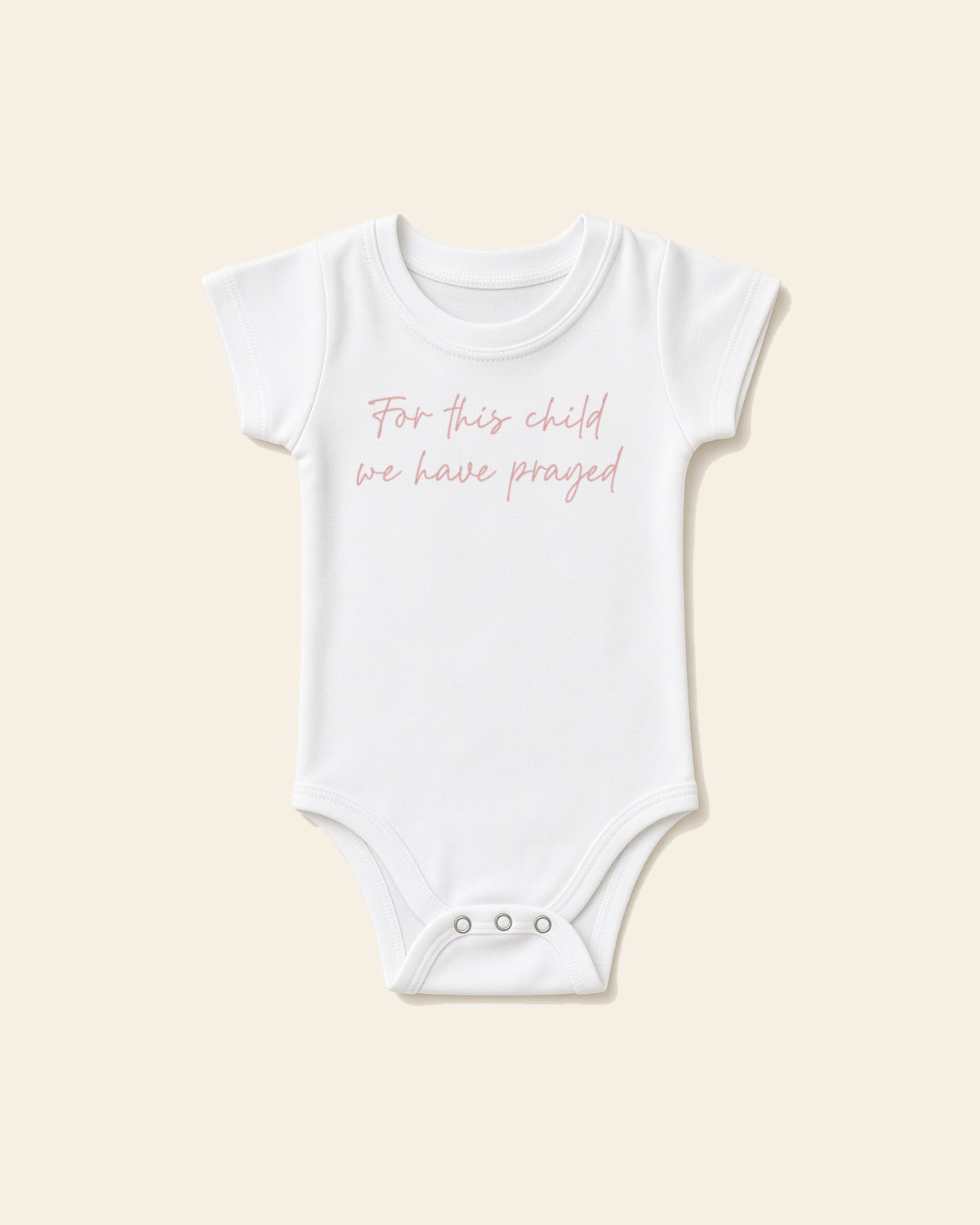 For This Child I Have Prayed Pink - Baby Organic Onesie, white, front