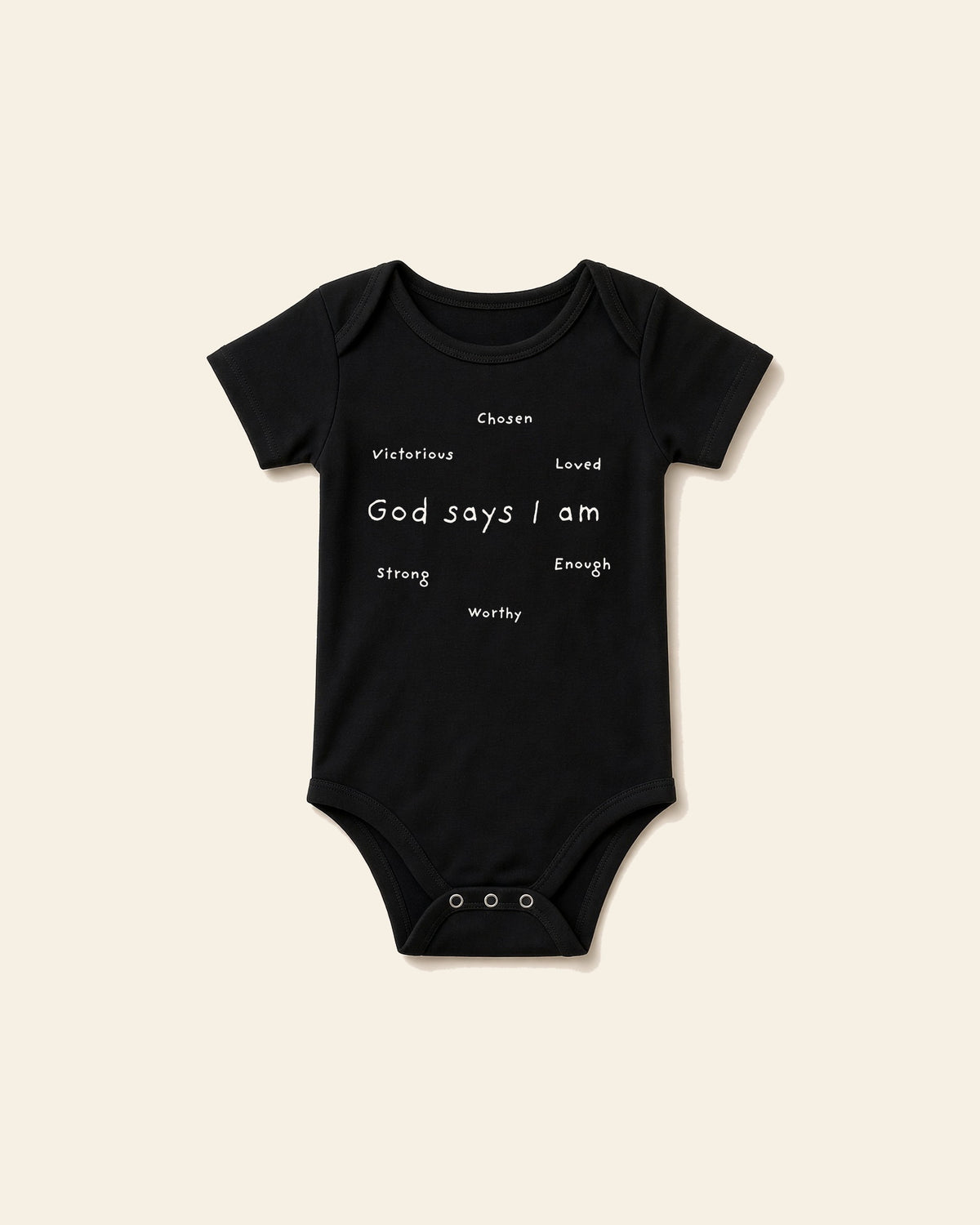 God Says I Am - Baby Organic Onesie, black, front
