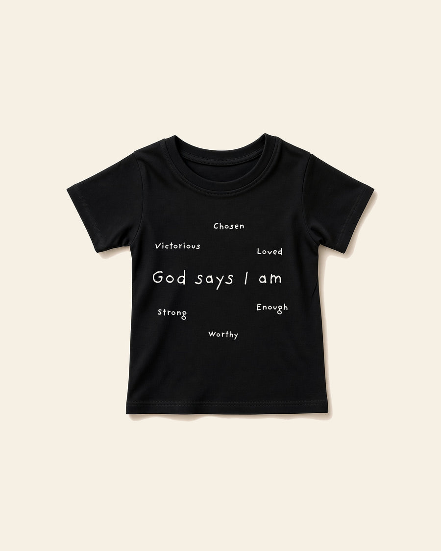 God Says I Am - Baby Organic Cotton Tee, black, front