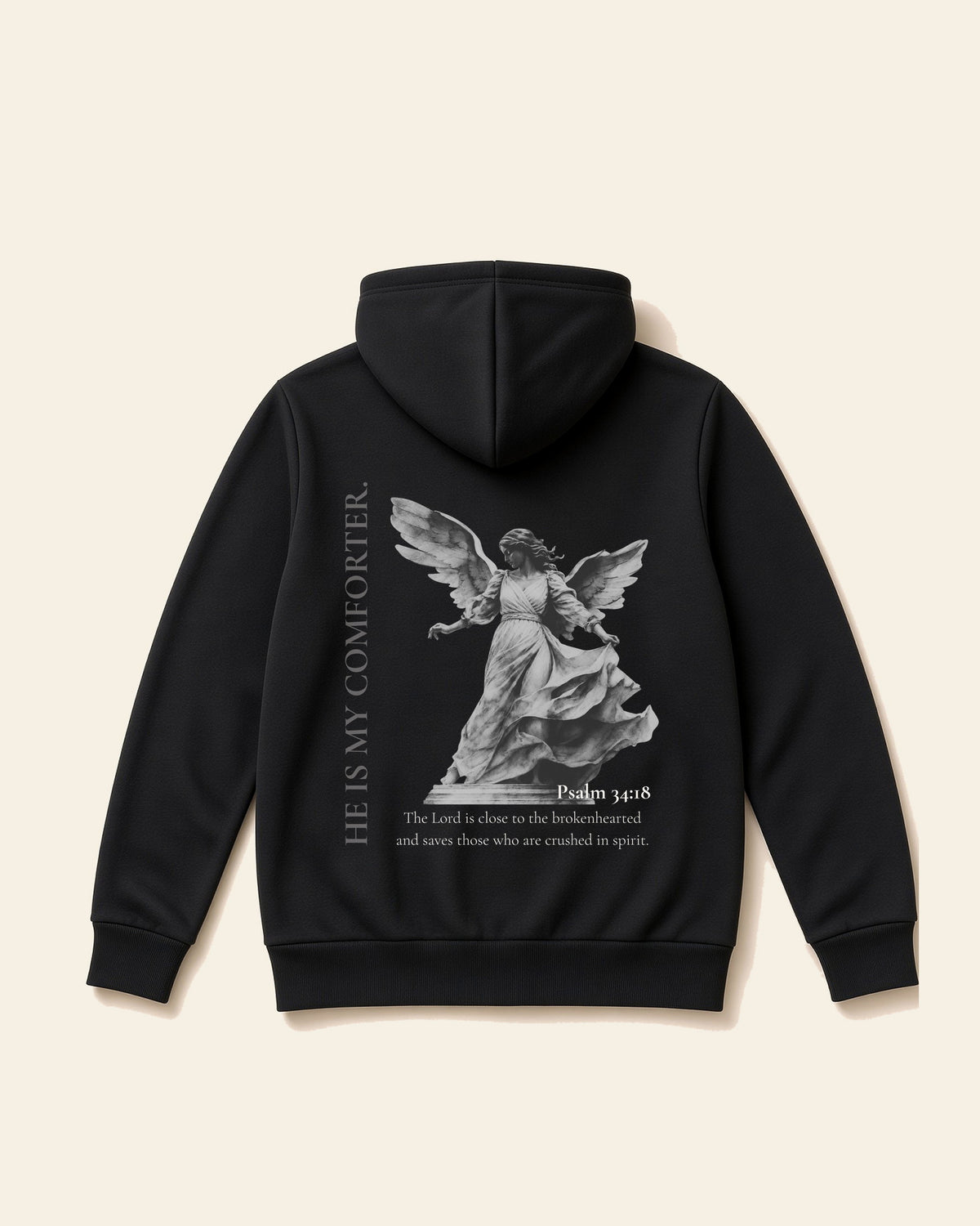 He's My Comforter - Adult Heavyweight Fleece Hoodie, black, back