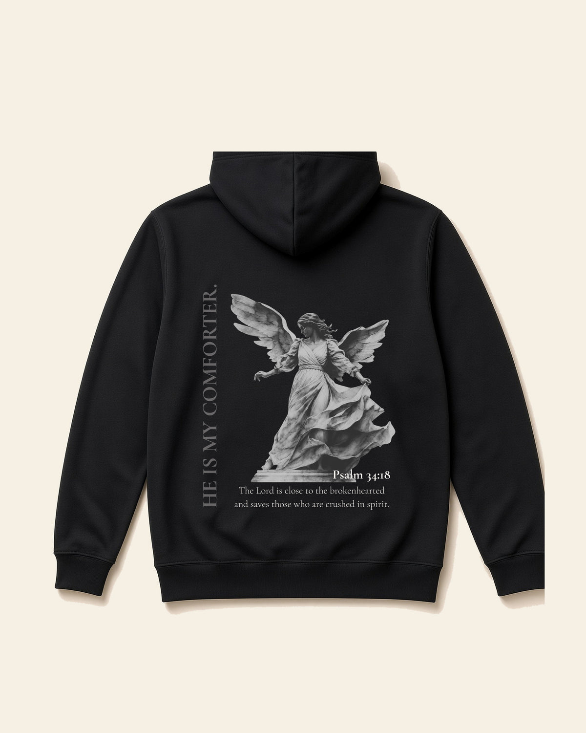 He's My Comforter - Adult Fleece Hoodie, black, back