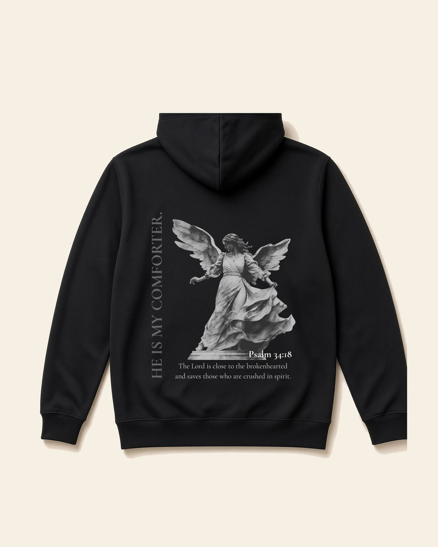 He's My Comforter - Adult Fleece Hoodie, black, back