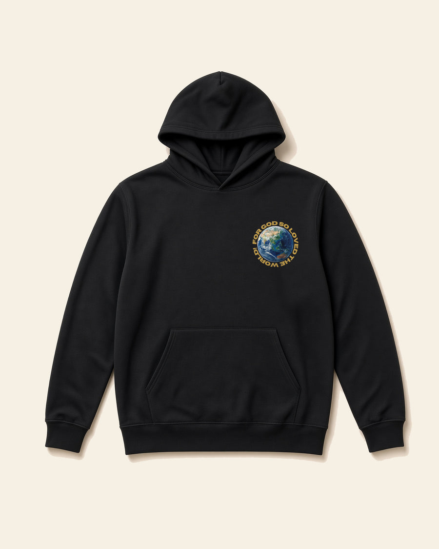 John 3:16 - Adult Heavyweight Fleece Hoodie, black, front