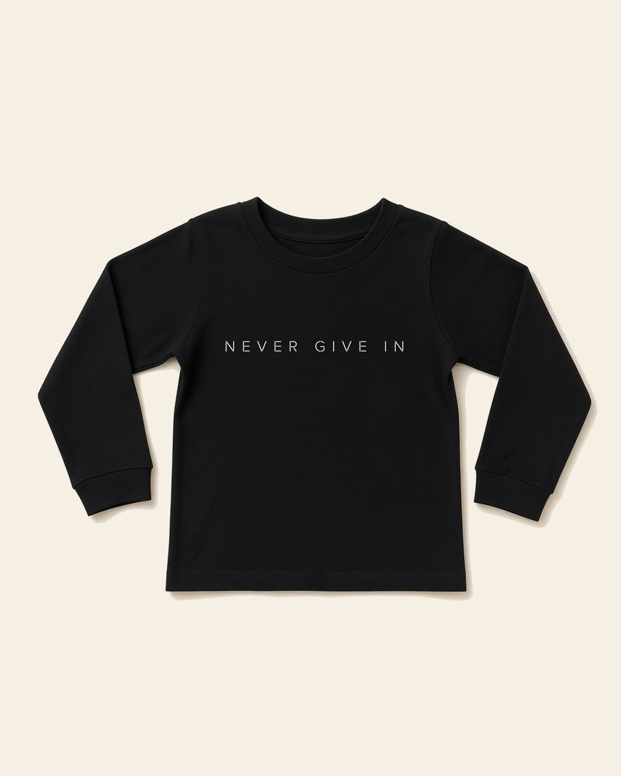 Never Give In - Toddler Long Sleeve Tee, black, front