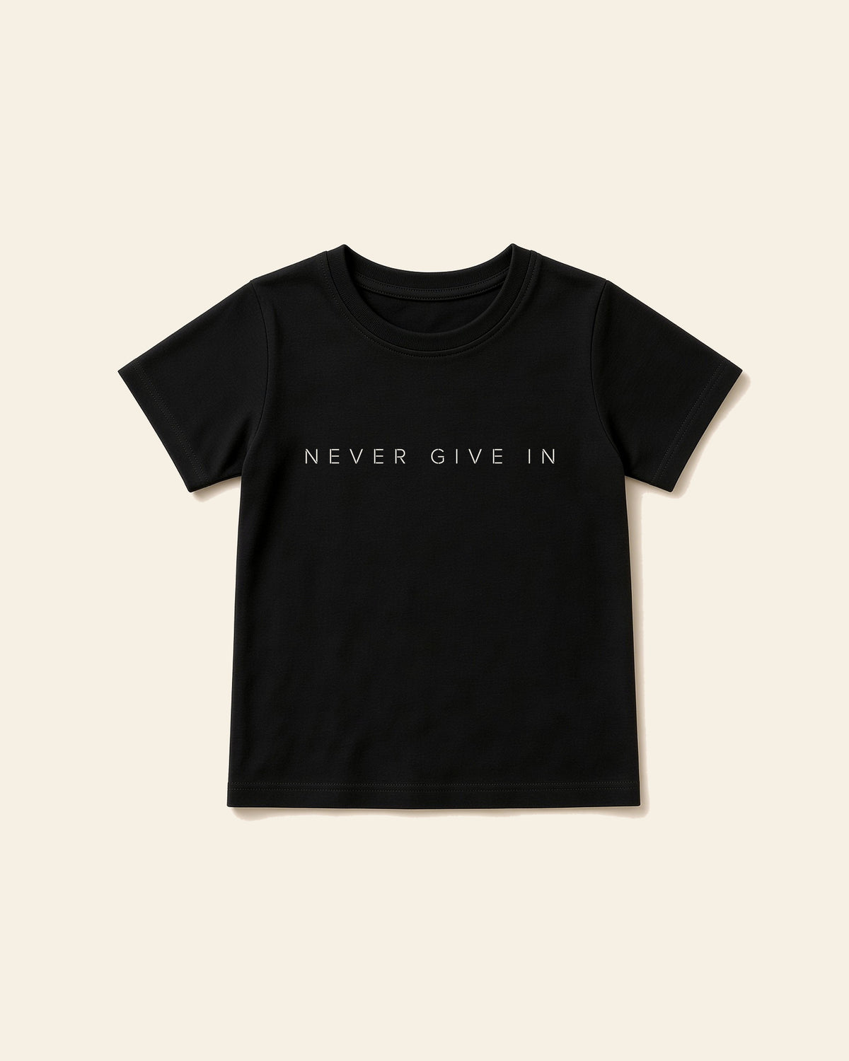 Never Give In - Toddler Organic Cotton Tee, black, front