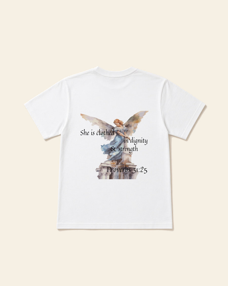Proverbs Angel Black - Adult Heavyweight Cotton Tee, white, back