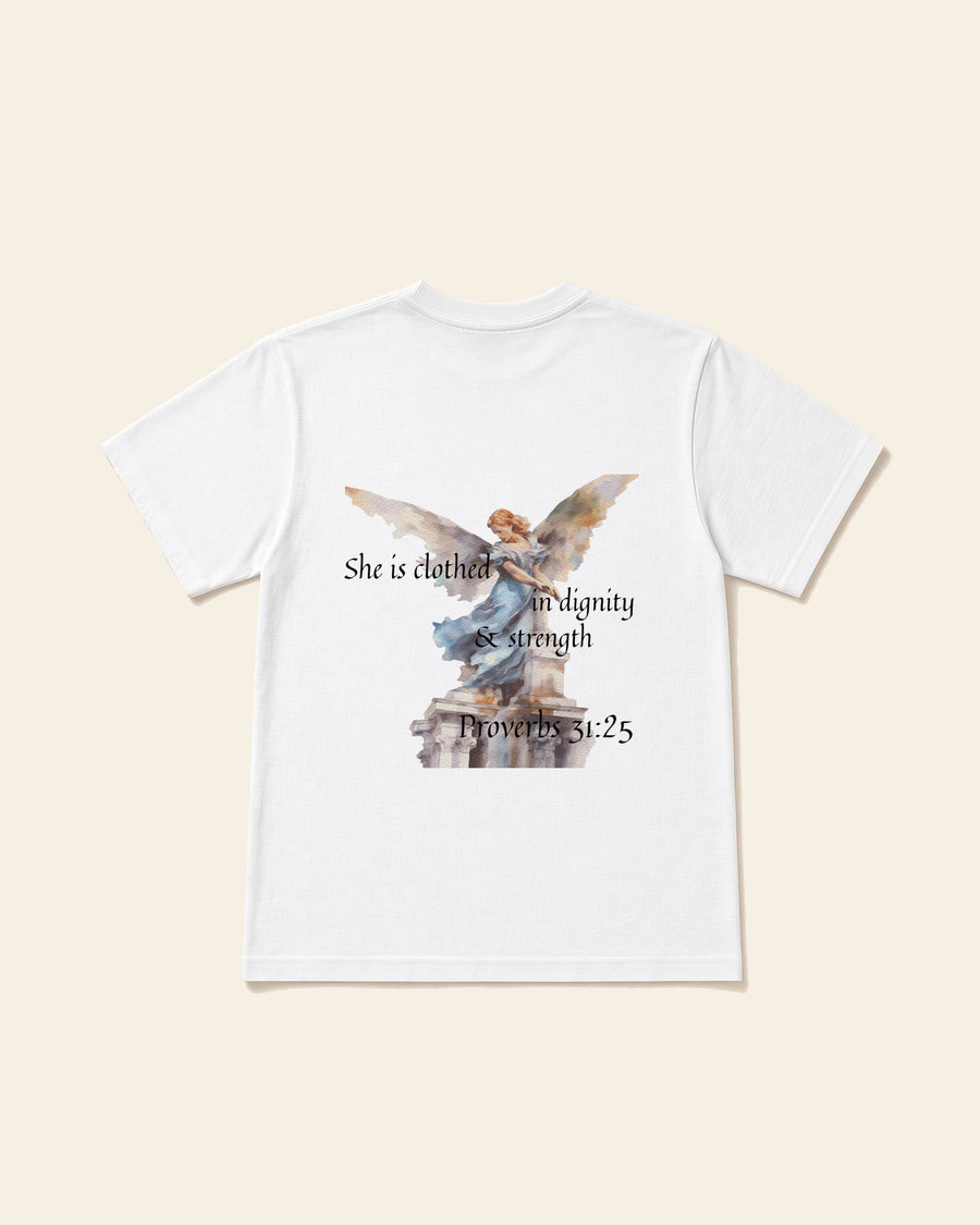 Proverbs Angel Black - Adult Everyday Cotton Tee, white, back