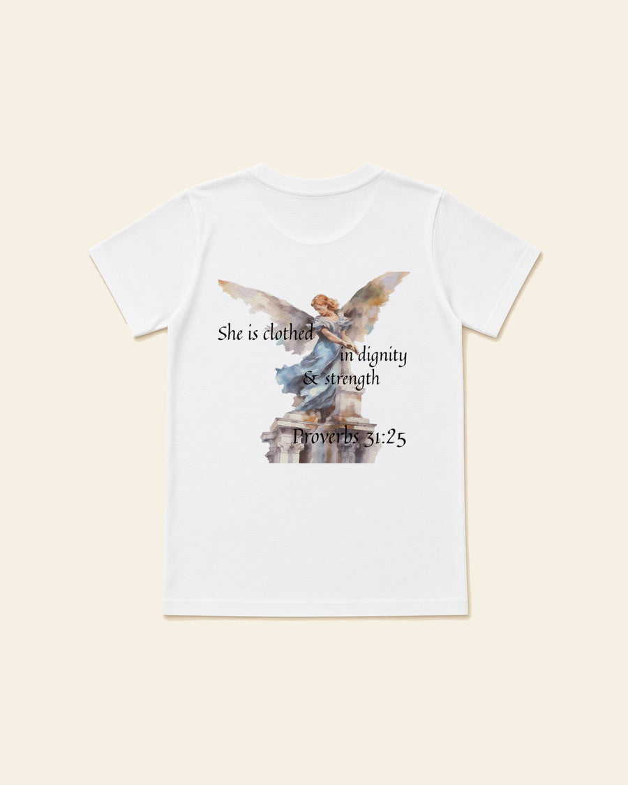 Proverbs Angel Black - Youth Classic Cotton Tee, white, back
