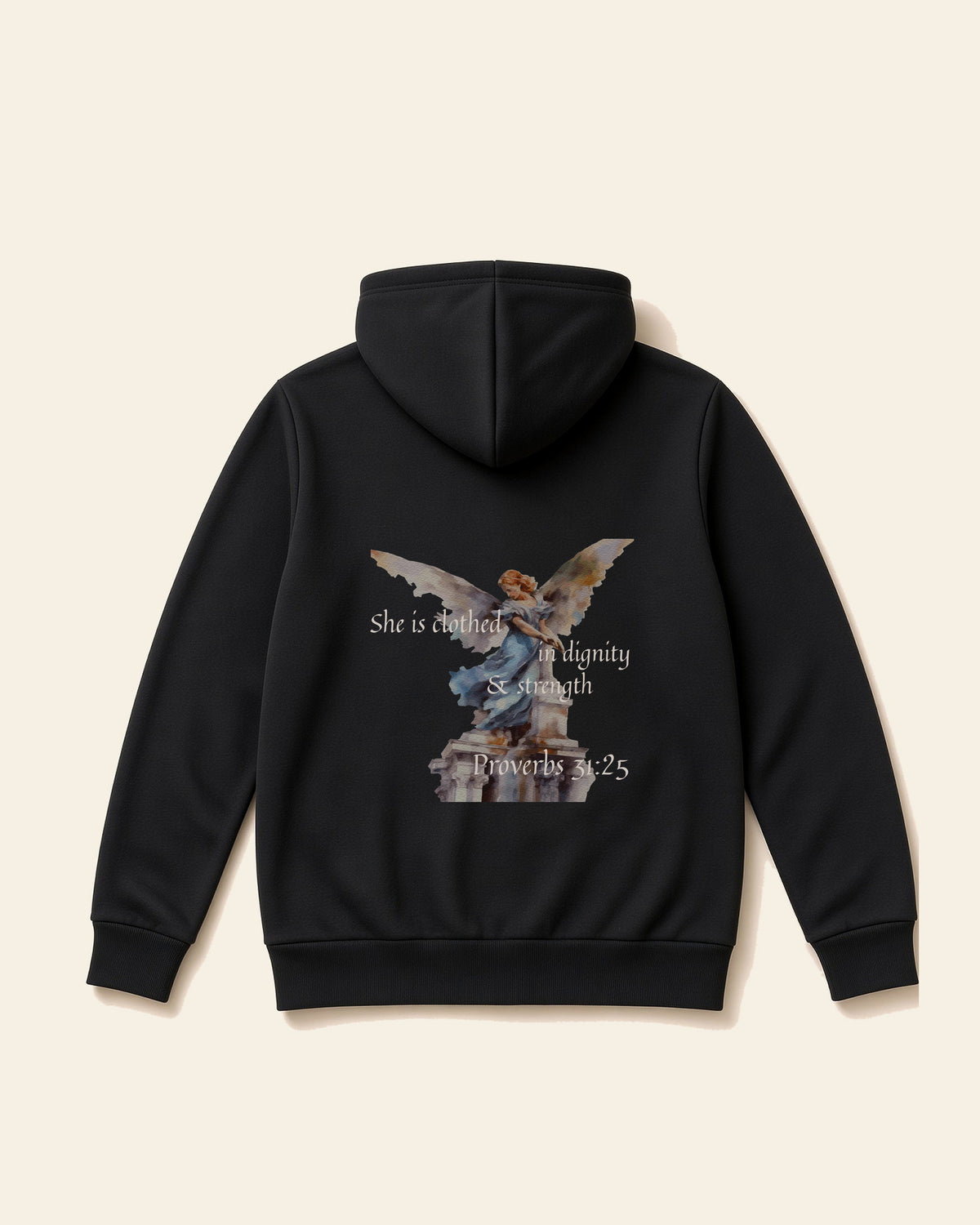 Proverbs Angel White - Adult Heavyweight Fleece Hoodie, black, back