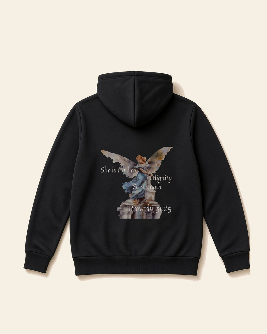 Proverbs Angel White - Adult Heavyweight Fleece Hoodie, black, back