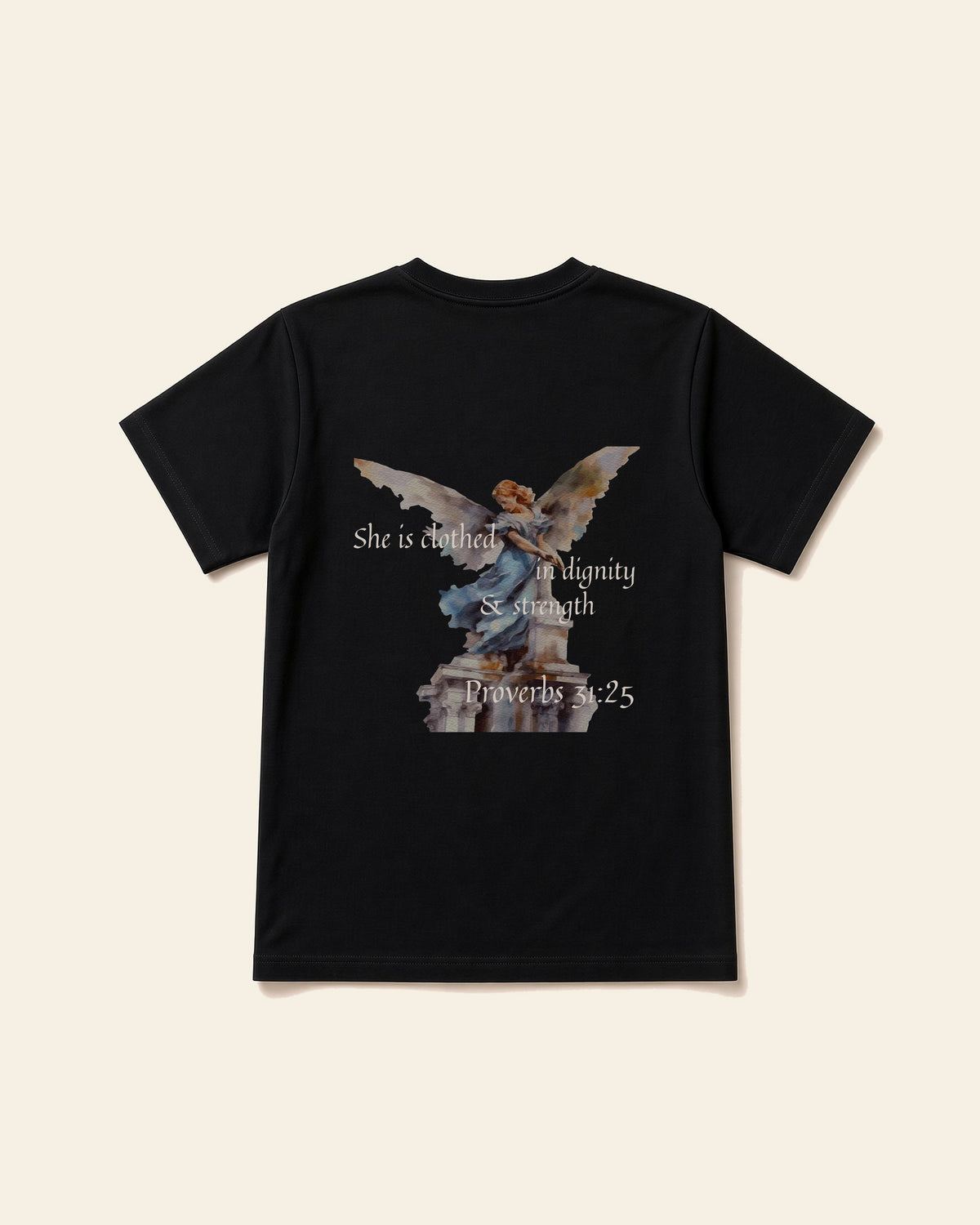 Proverbs Angel White - Adult Everyday Cotton Tee, black, back
