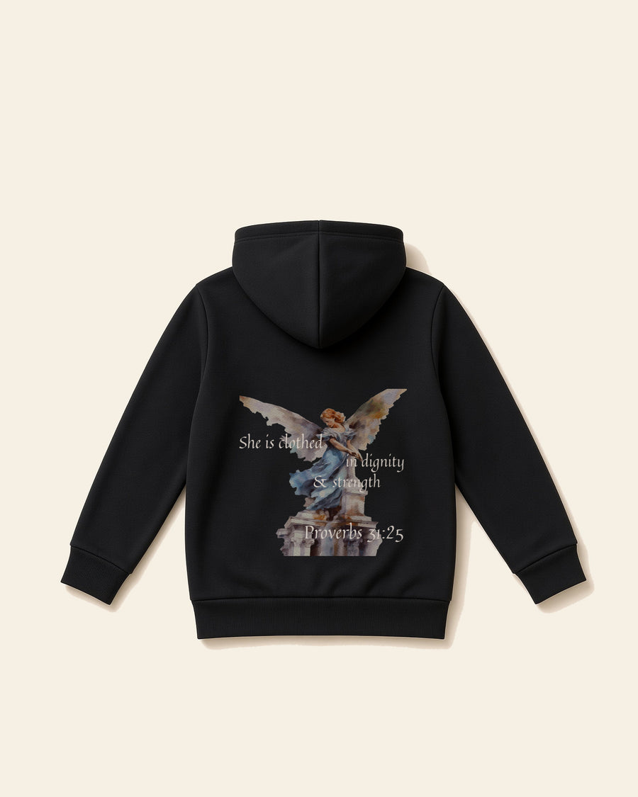 Proverbs Angel White - Toddler Fleece Hoodie, black, back