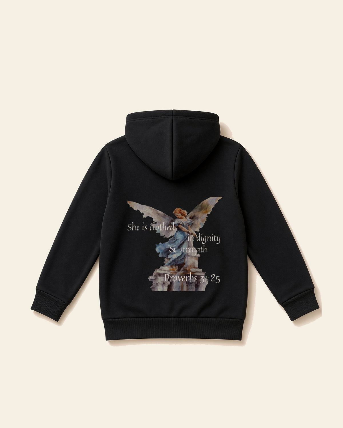 Proverbs Angel White - Youth Fleece Hoodie, black, back