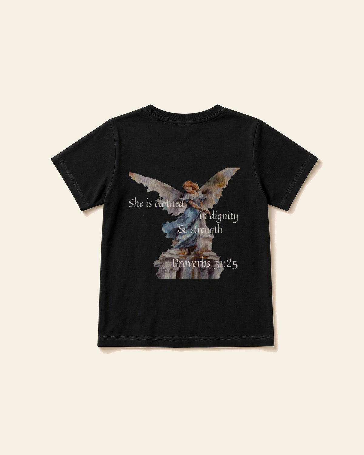Proverbs Angel White - Youth Everyday Cotton Tee, black, back