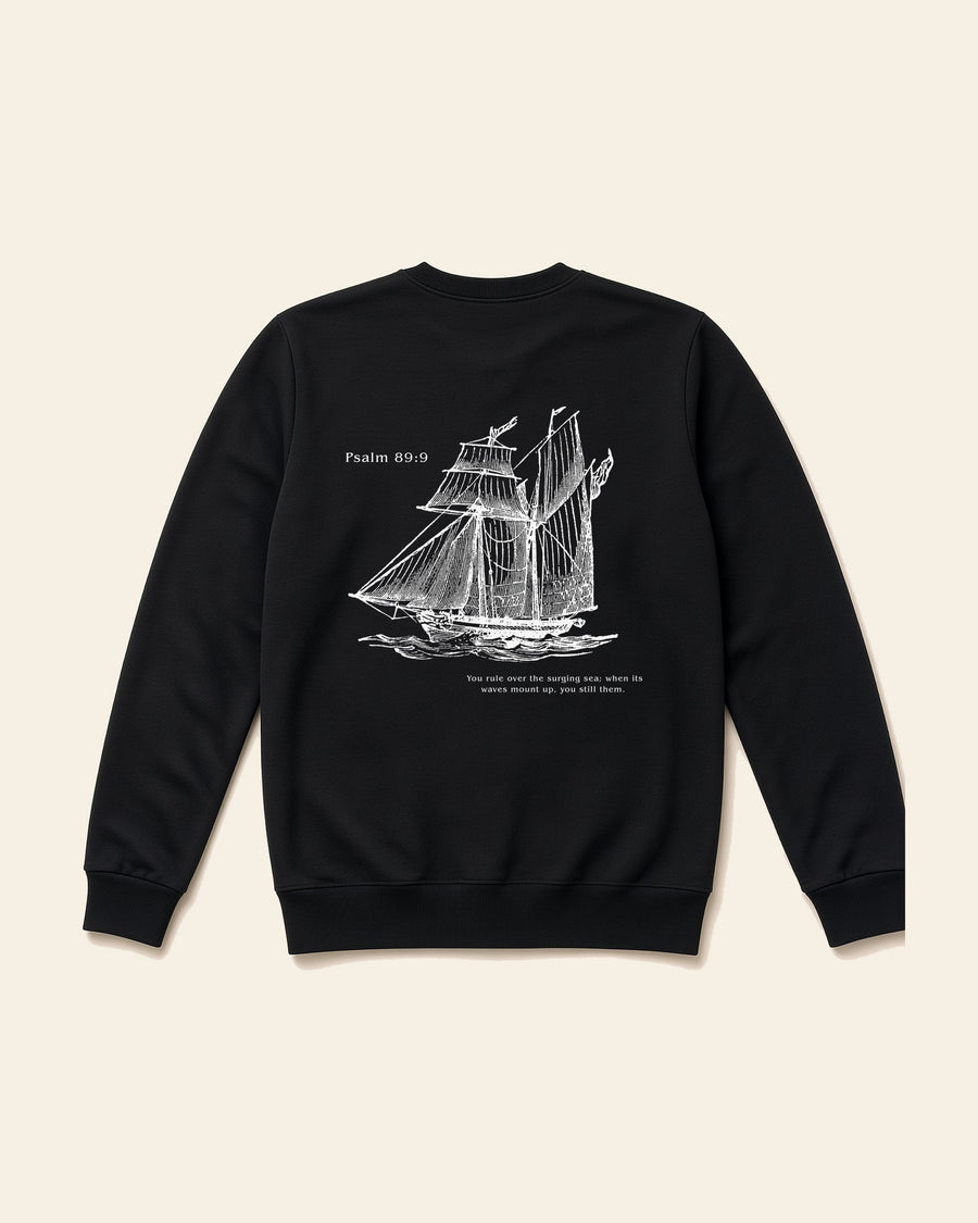 Psalm Boat - Adult Fleece Crewneck, black, back