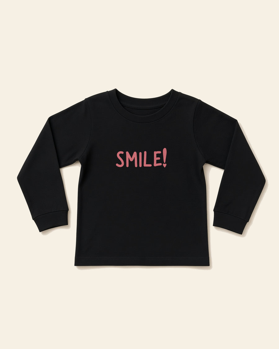 Smile - Toddler Long Sleeve Tee, black, front
