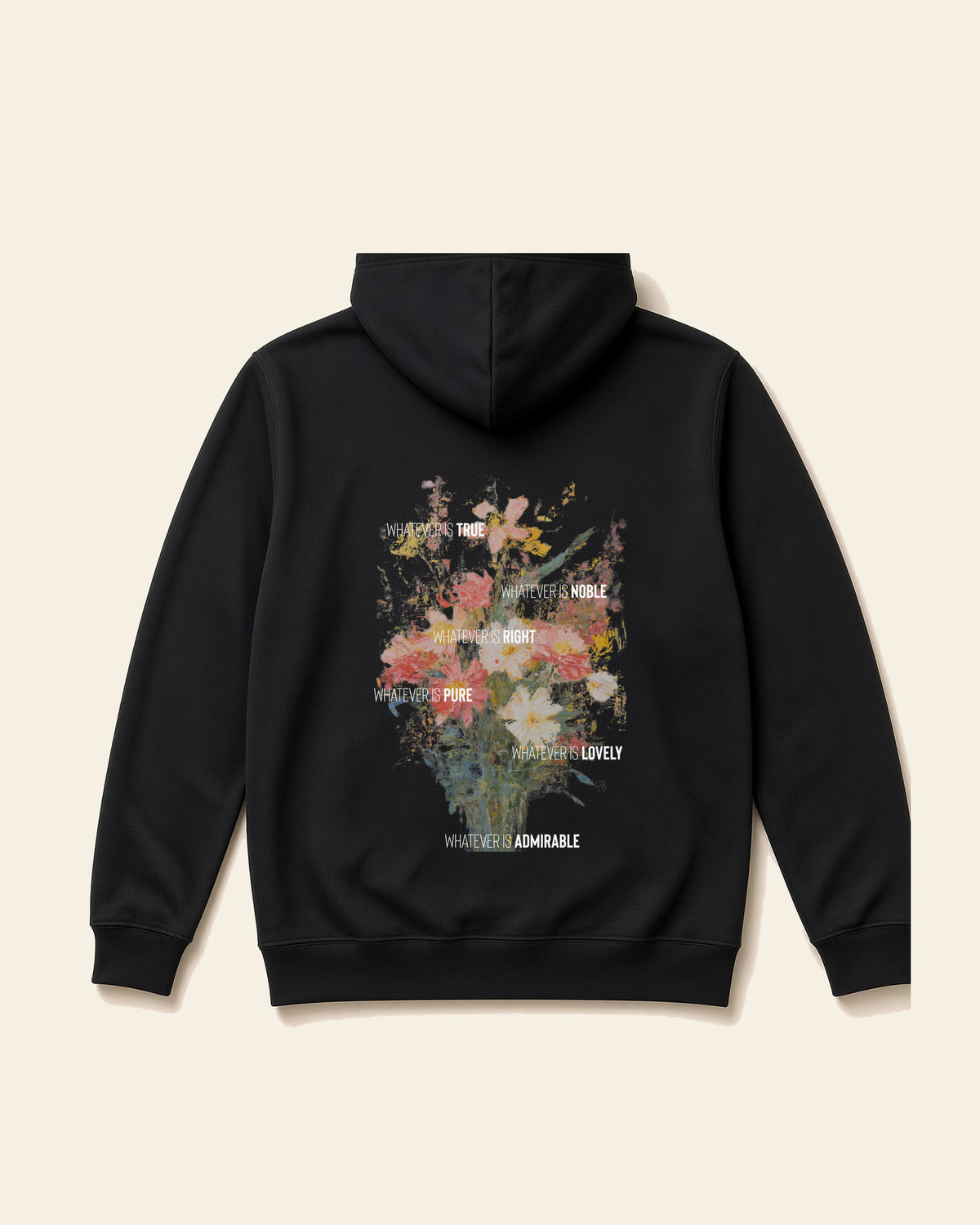Whatever is True - Adult Fleece Hoodie, black, back