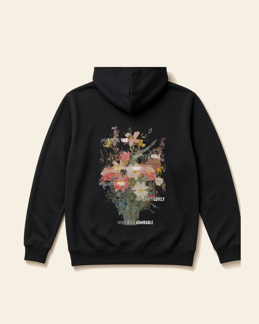 Whatever is True - Adult Fleece Hoodie, black, back