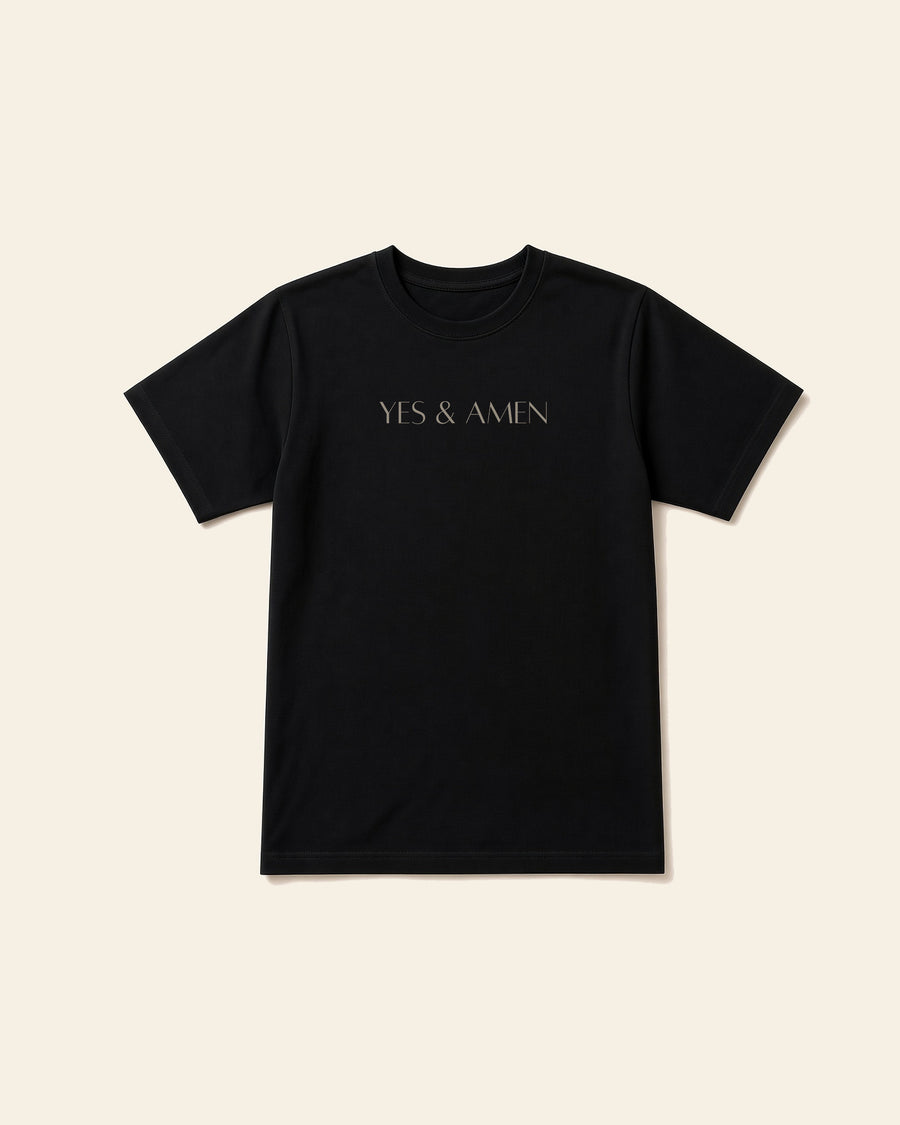 Yes & Amen - Adult Heavyweight Cotton Tee, black, front