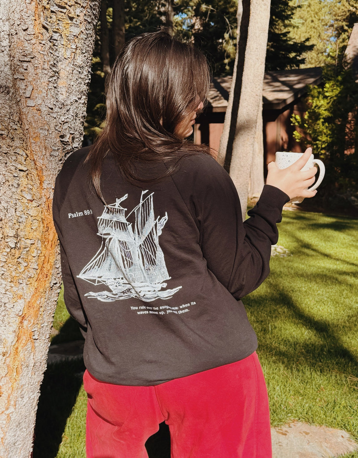 Psalm Boat - Adult Fleece Crewneck, black, worn
