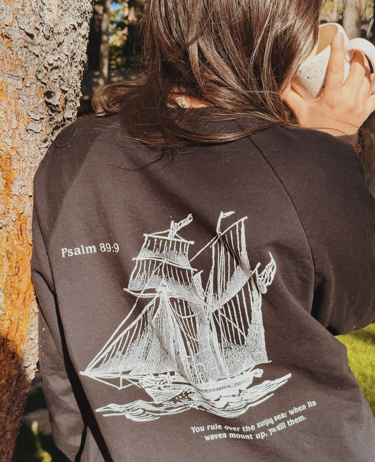 Psalm Boat - Adult Fleece Crewneck, black, worn