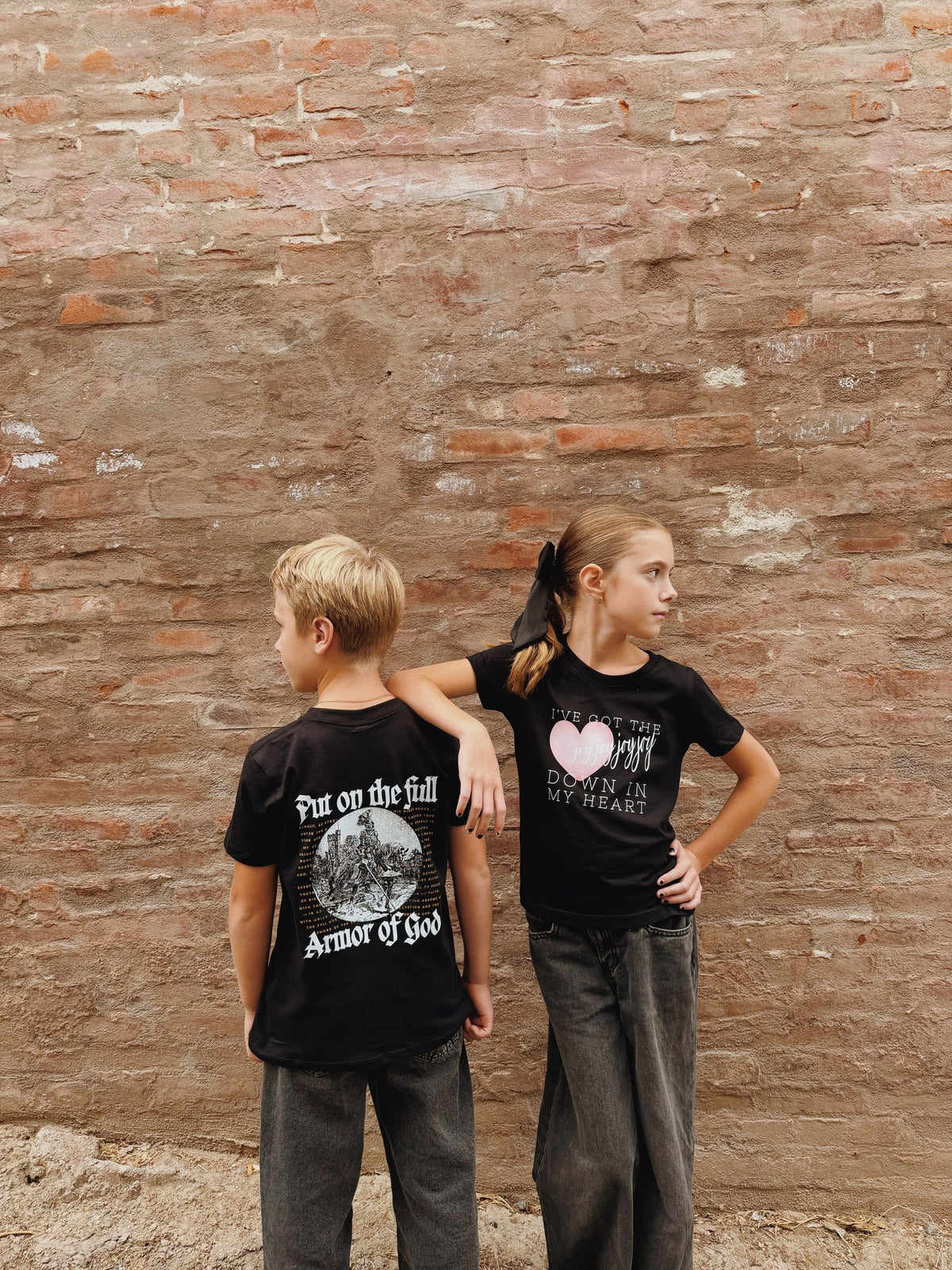 Joy Joy Joy - Youth Everyday Cotton Tee, black, worn